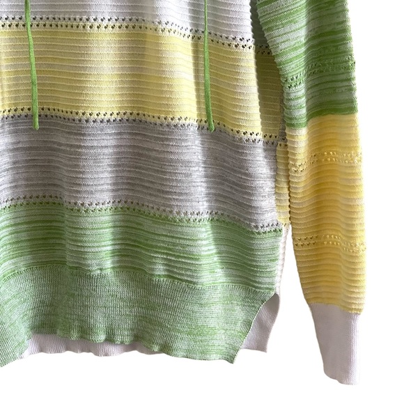 Lightweight block green, yellow, white & gray striped long sleeve hoodie - Picture 9 of 14